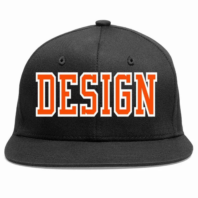 Baseball Cap With Adjustable Strap-Custom Black Orange-White Flat Eaves Sport Baseball Cap Design for Men/Women/Youth