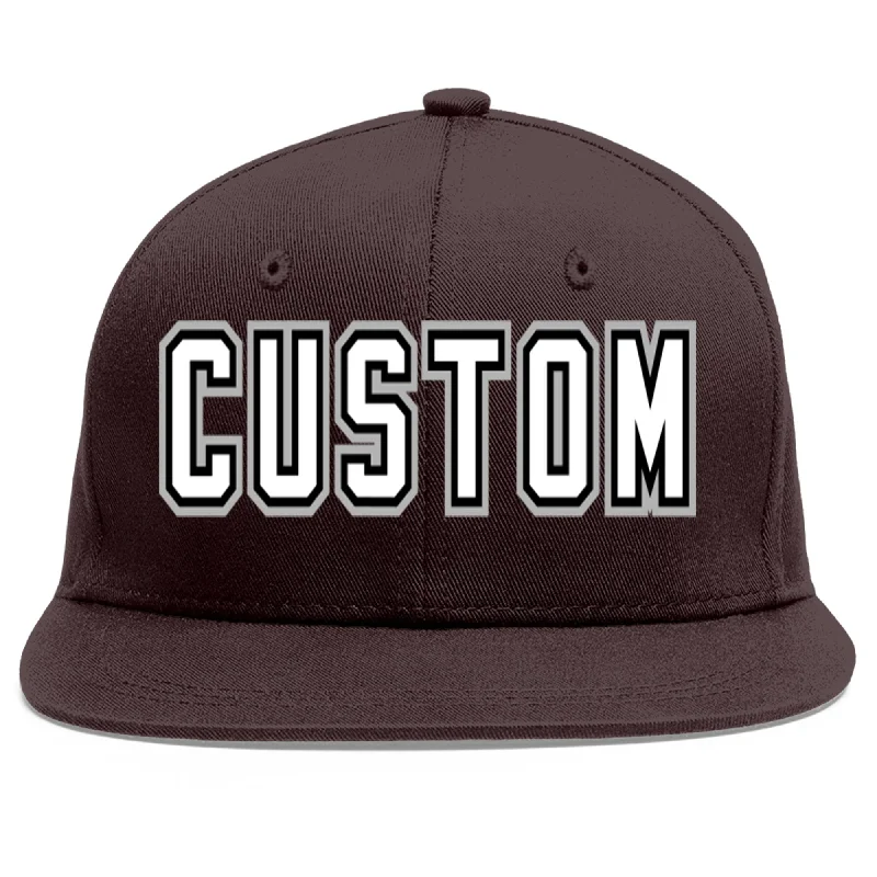 Baseball Cap For Family Orders-Custom Brown White-Black Flat Eaves Sport Baseball Cap