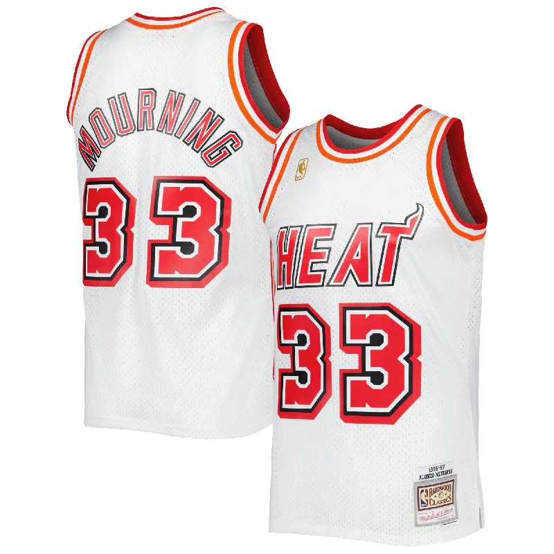 Basketball Jersey For Birthday Celebrations-Alonzo Mourning Miami Heat Hardwood Classics Swingman Basketball Jersey - White