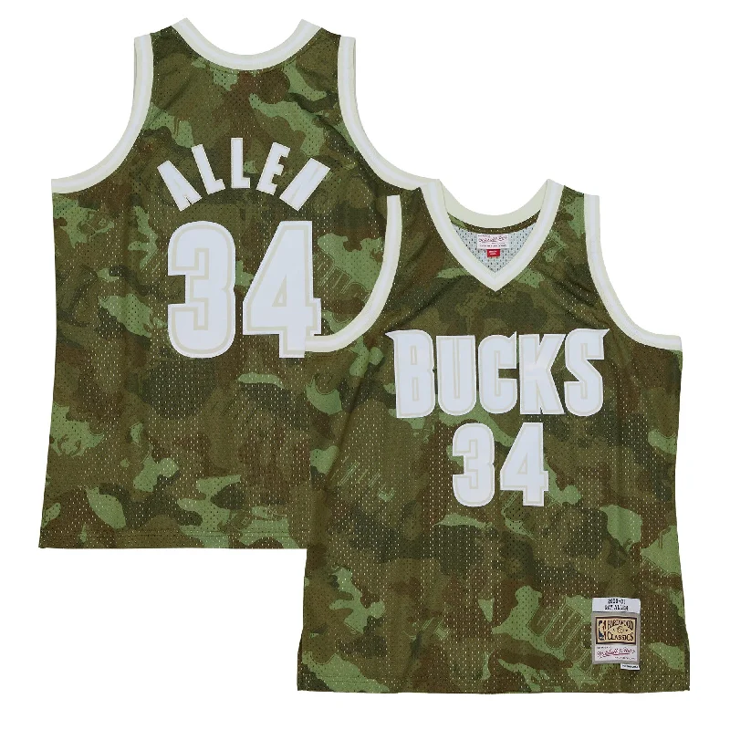 Basketball Jersey For Fundraising Events-Ray Allen Milwaukee Bucks Hardwood Classics 2000/01 Ghost Green Swingman Basketball Jersey - Camo