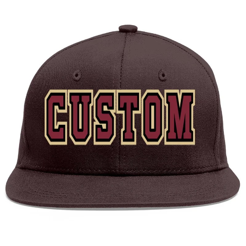 Baseball Cap For Fashionable Looks-Custom Brown Crimson-Black Flat Eaves Sport Baseball Cap