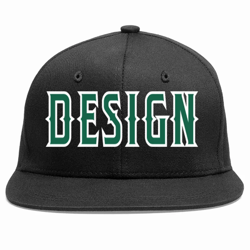 Custom Baseball Cap-Custom Black Kelly Green-White Flat Eaves Sport Baseball Cap Design for Men/Women/Youth