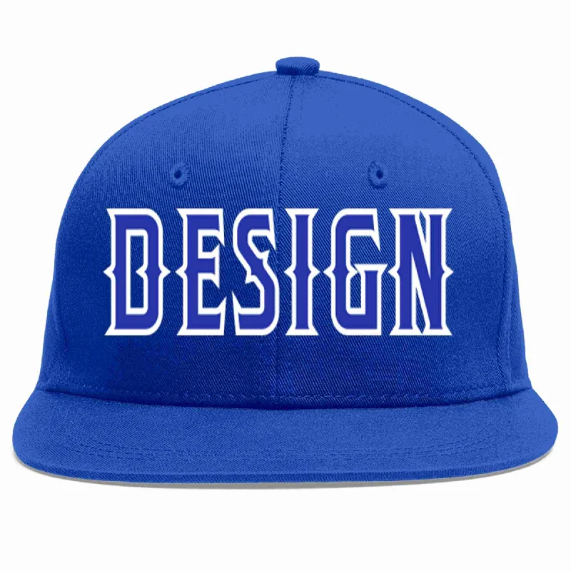 Baseball Cap For Employee Gifts-Custom Royal Royal-White Flat Eaves Sport Baseball Cap Design for Men/Women/Youth