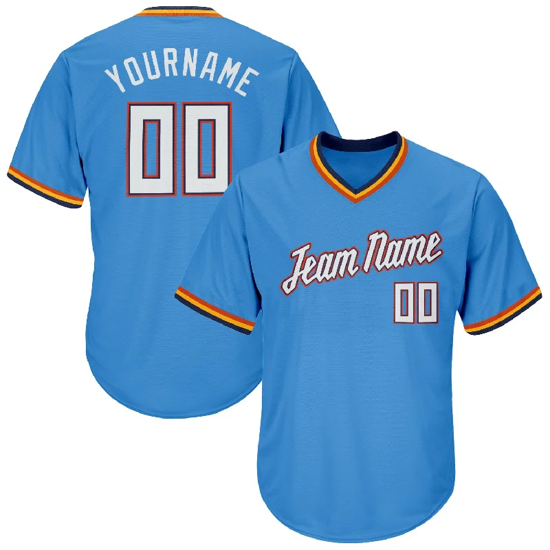 Baseball Jersey For Baseball Player Endorsements-Custom Powder Blue White-Orange Authentic Throwback Rib-Knit Baseball Jersey Shirt