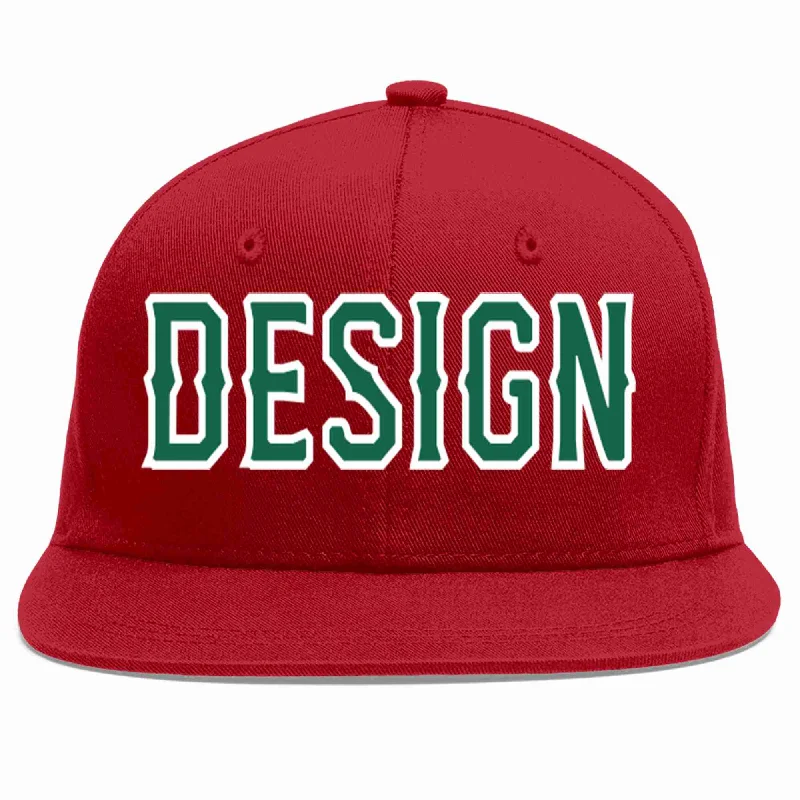 Baseball Cap For Beach Days-Custom Red Kelly Green-White Flat Eaves Sport Baseball Cap Design for Men/Women/Youth