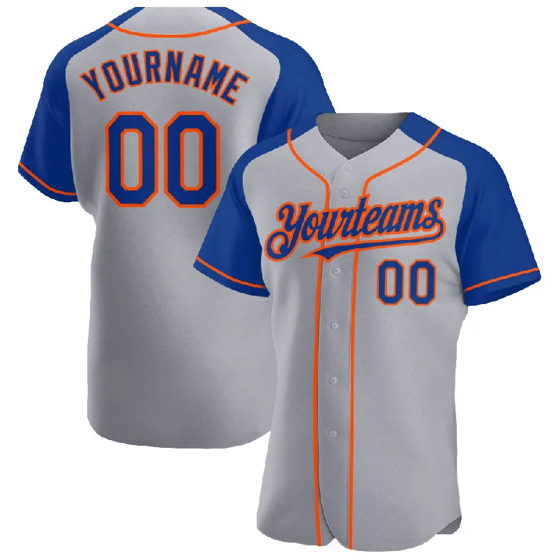 Baseball Jersey For Custom Clothing-Custom Gray Royal-Orange Authentic Raglan Sleeves Baseball Jersey