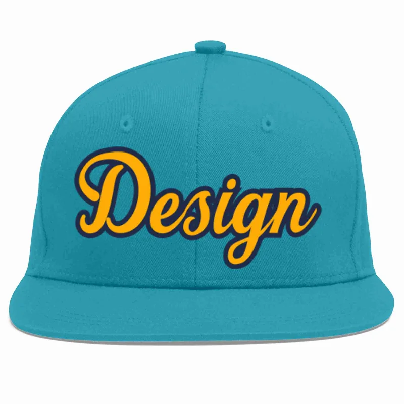 Baseball Cap For Sponsorship Branding-Custom Aqua Yellow-Navy Flat Eaves Sport Baseball Cap Design for Men/Women/Youth