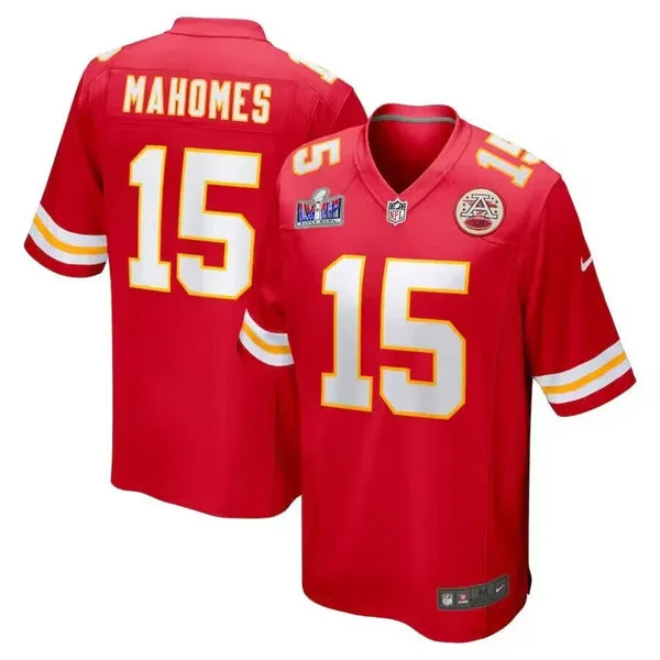 Football Jersey For Professional Athlete Branding-Men’s Kansas City Chiefs #15 Patrick Mahomes Red Super Bowl LVIII Patch Limited Football Stitched Game Jersey