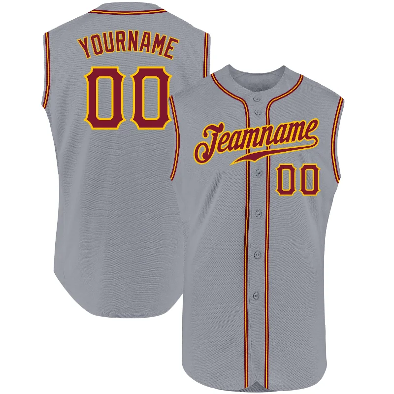 Baseball Jersey For Custom Baseball Union Players-Custom Gray Crimson-Gold Authentic Sleeveless Baseball Jersey