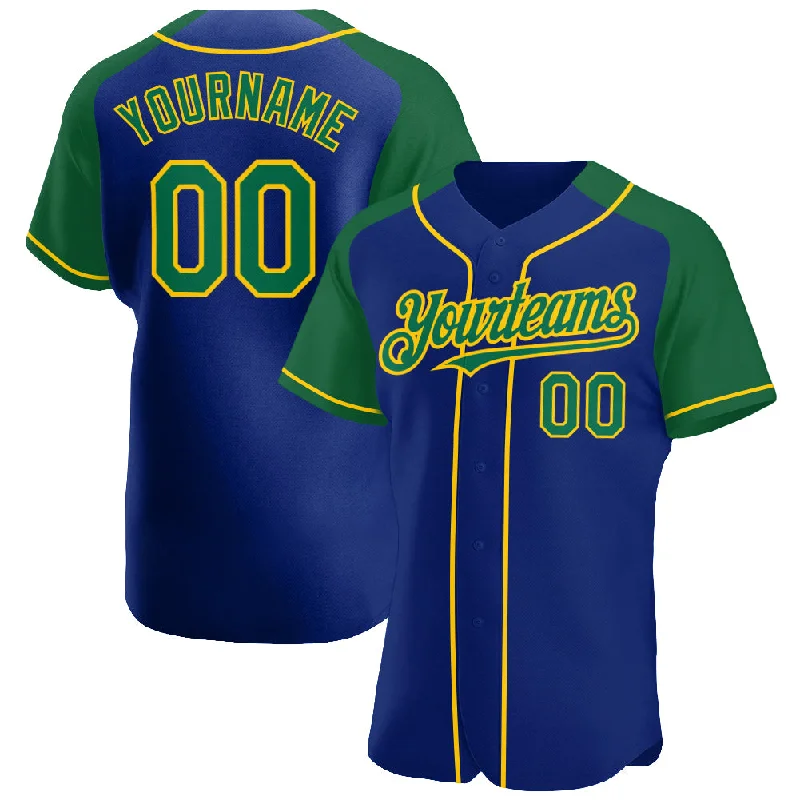 Baseball Jersey For Family Reunion Apparel-Custom Royal Kelly Green-Yellow Authentic Raglan Sleeves Baseball Jersey