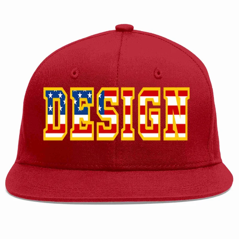 Baseball Cap With Adjustable Brim-Custom Red Vintage USA Flag-Gold Flat Eaves Sport Baseball Cap Design for Men/Women/Youth