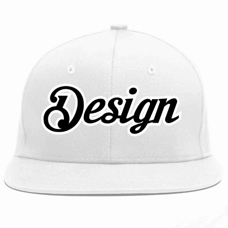 Baseball Cap For Traveling-Custom White Black-White Flat Eaves Sport Baseball Cap Design for Men/Women/Youth