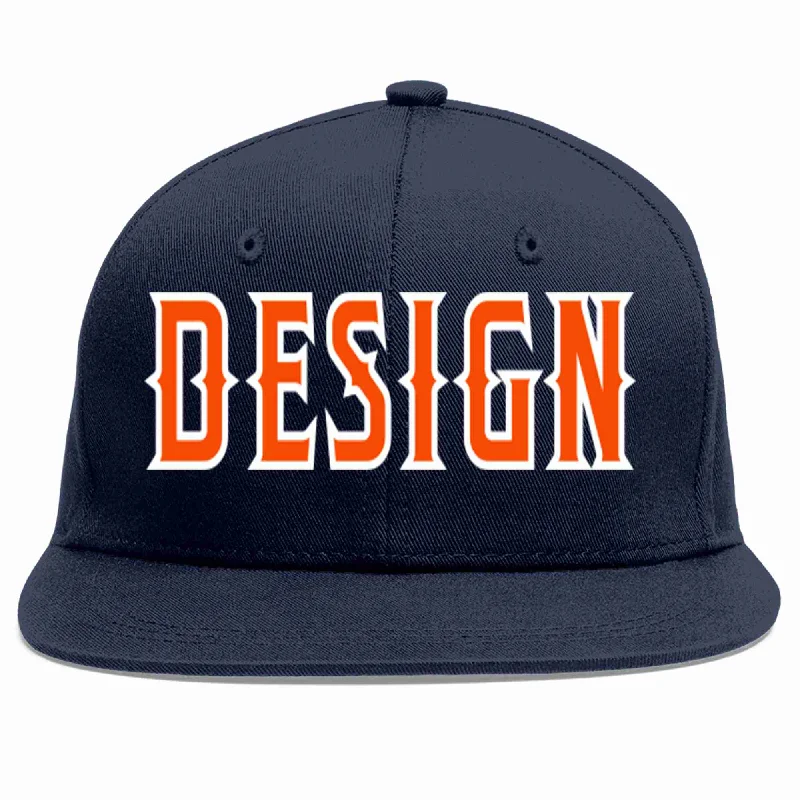 Baseball Cap For Baseball Fans-Custom Navy Orange-White Flat Eaves Sport Baseball Cap Design for Men/Women/Youth