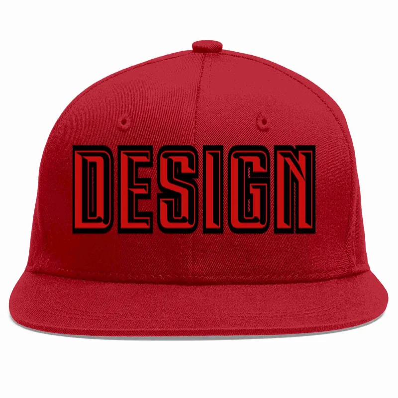 Custom Printed Baseball Cap-Custom Red Red-Black Flat Eaves Sport Baseball Cap Design for Men/Women/Youth