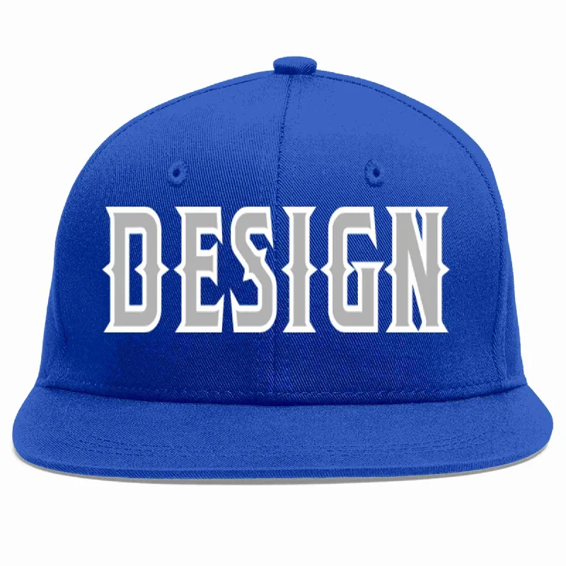 Baseball Cap With Company Branding-Custom Royal Gray-White Flat Eaves Sport Baseball Cap Design for Men/Women/Youth