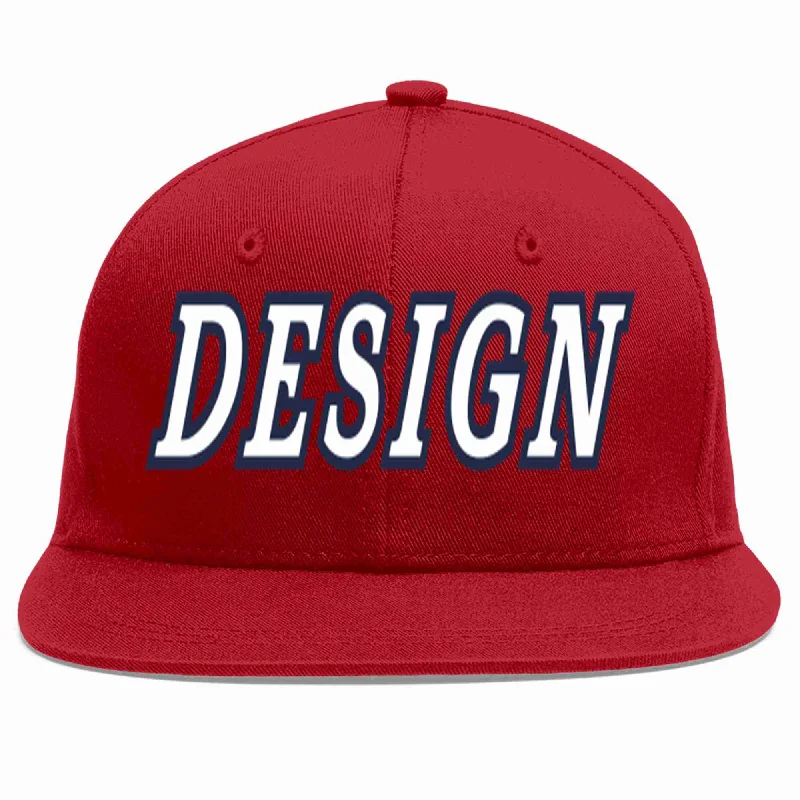 Baseball Cap For Sun Protection-Custom Red White-Navy Flat Eaves Sport Baseball Cap Design for Men/Women/Youth