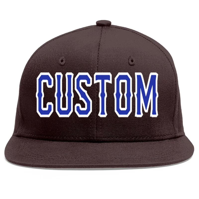 Baseball Cap With Signature Designs-Custom Brown Royal-White Flat Eaves Sport Baseball Cap