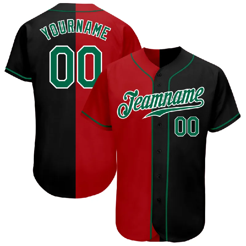 Baseball Jersey With Vintage Look-Custom Black Kelly Green-Red Authentic Split Fashion Baseball Jersey