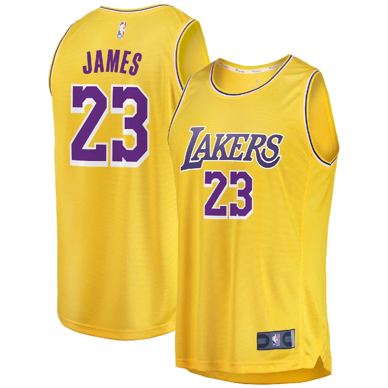 Basketball Jersey For Club Sports-Lebron James Los Angeles Lakers Branded Big & Tall Fast Break Player Basketball Jersey - Gold - Icon Edition