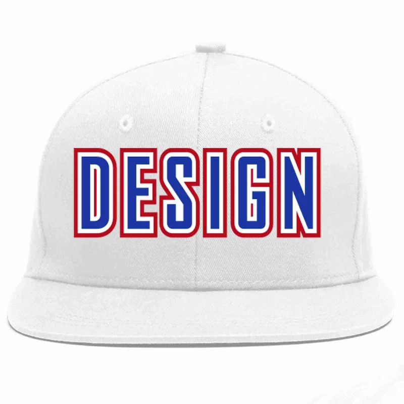 Baseball Cap For Men-Custom White Royal-White Flat Eaves Sport Baseball Cap Design for Men/Women/Youth