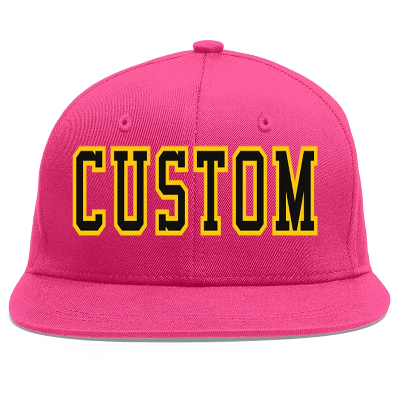 Baseball Cap For Sports Apparel Customization-Custom Rose Red Black-Gold Flat Eaves Sport Baseball Cap