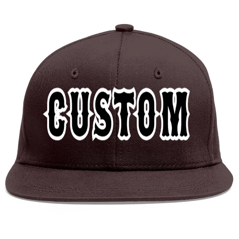 Baseball Cap For Holiday Gifts-Custom Brown Black-White Flat Eaves Sport Baseball Cap