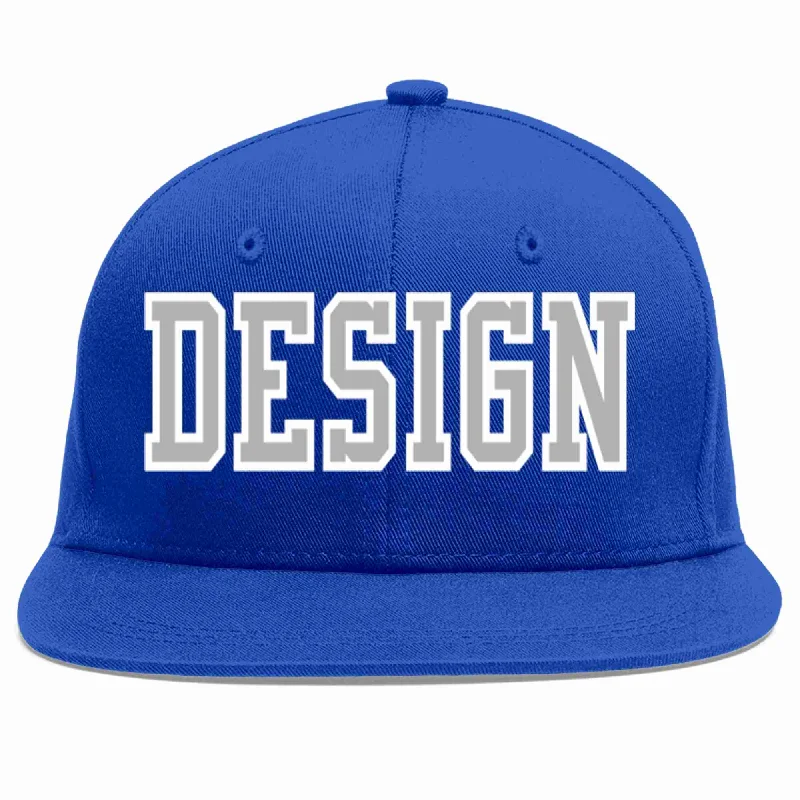 Custom Baseball Cap For Advertising-Custom Royal Gray-White Flat Eaves Sport Baseball Cap Design for Men/Women/Youth