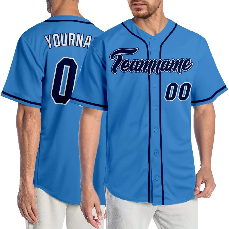 Baseball Jersey For Rugged Play-Custom Powder Blue Navy-White Authentic Baseball Jersey