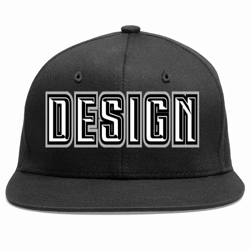 Baseball Cap For Traveling-Custom Black White-Black Flat Eaves Sport Baseball Cap Design for Men/Women/Youth