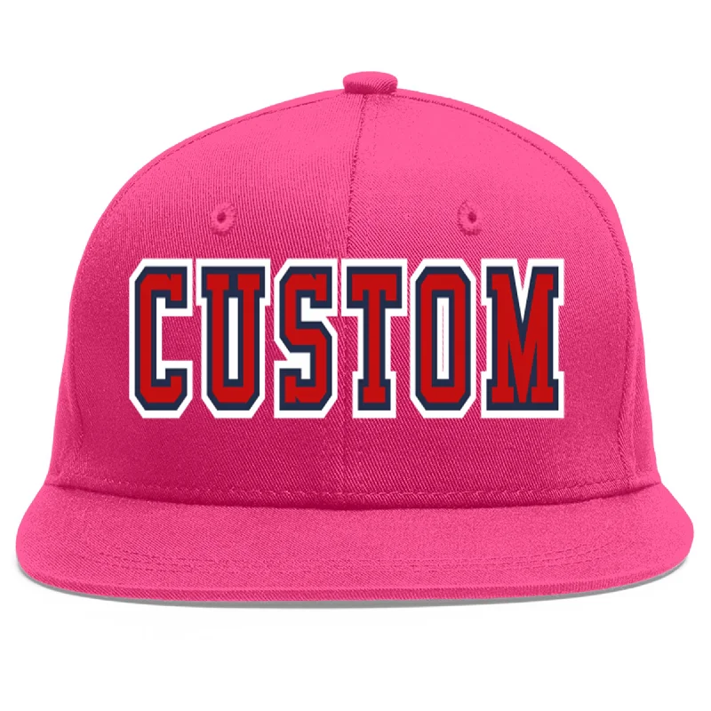 Baseball Cap For Concert Fans-Custom Rose Red Red-Navy Flat Eaves Sport Baseball Cap