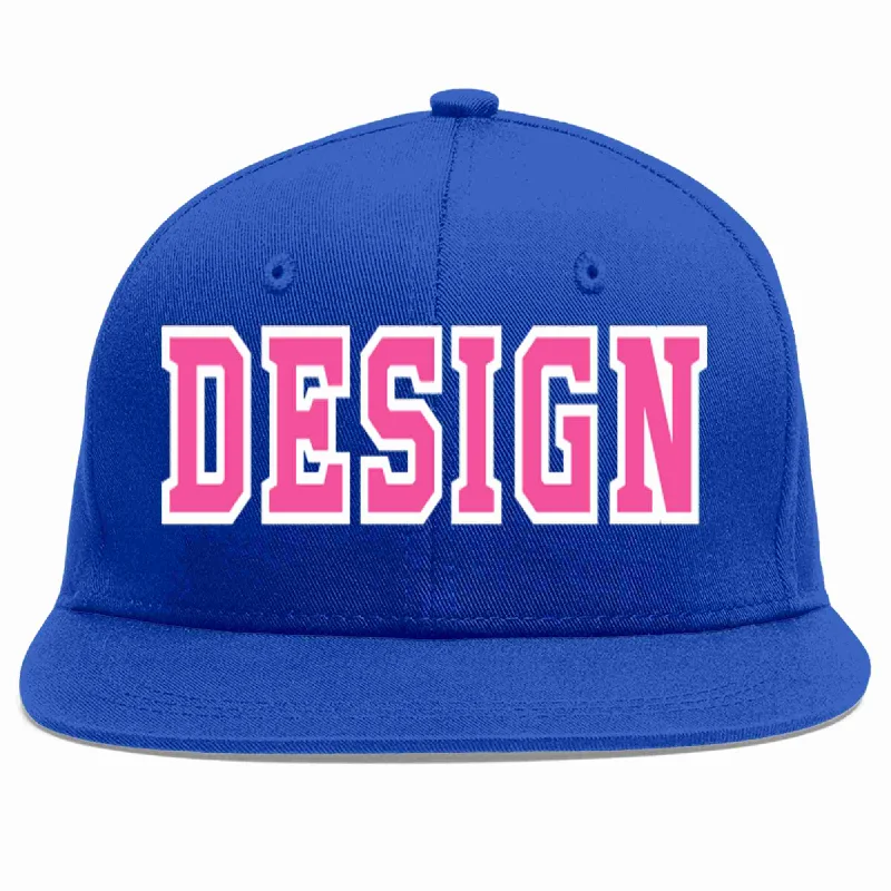 Baseball Cap With Fun Designs-Custom Royal Pink-White Flat Eaves Sport Baseball Cap Design for Men/Women/Youth