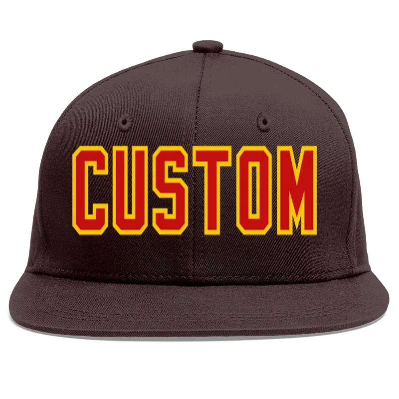 Baseball Cap For Casual Weekend Wear-Custom Brown Red-Yellow Flat Eaves Sport Baseball Cap