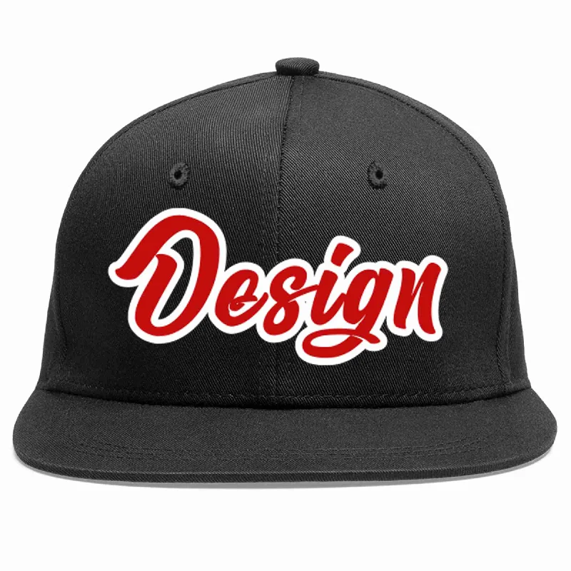 Baseball Cap For Spring-Custom Black Red-White Flat Eaves Sport Baseball Cap Design for Men/Women/Youth