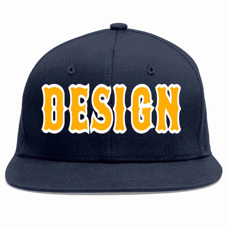 Baseball Cap For VIP Gifts-Custom Navy Yellow-White Flat Eaves Sport Baseball Cap Design for Men/Women/Youth