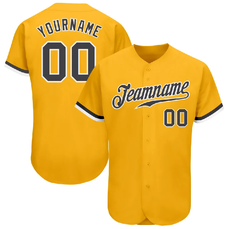 Baseball Jersey With Distressed Look-Custom Gold Steel Gray-White Authentic Baseball Jersey