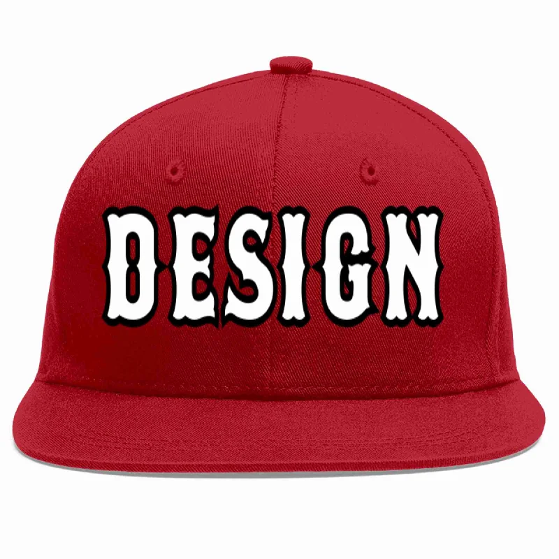 Baseball Cap For Limited Edition Apparel-Custom Red White-Black Flat Eaves Sport Baseball Cap Design for Men/Women/Youth