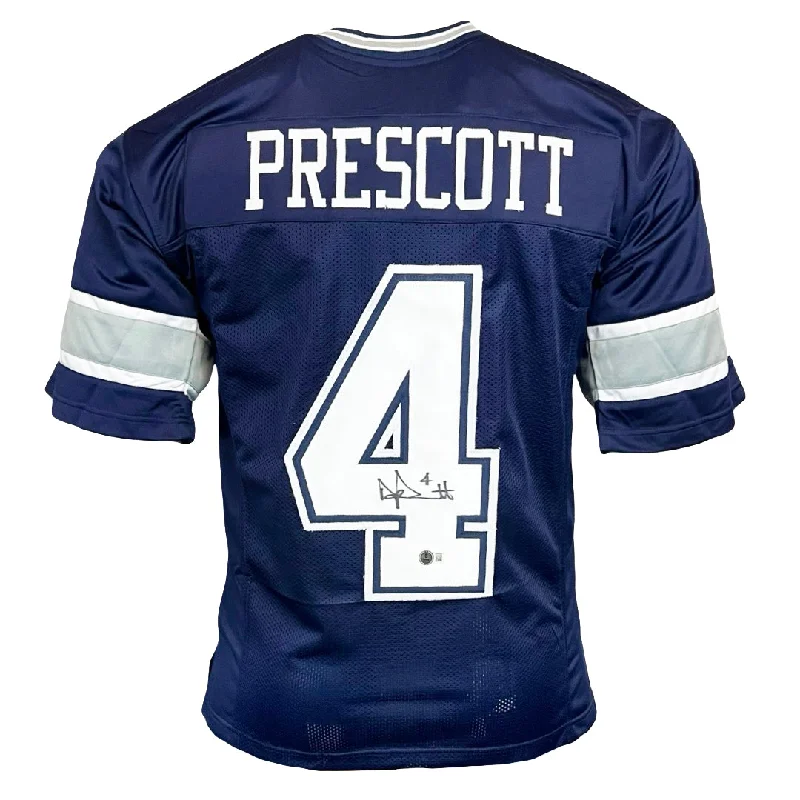 Rugby Jersey For Corporate Apparel-Dak Prescott Signed Dallas Navy Football Jersey (Beckett)