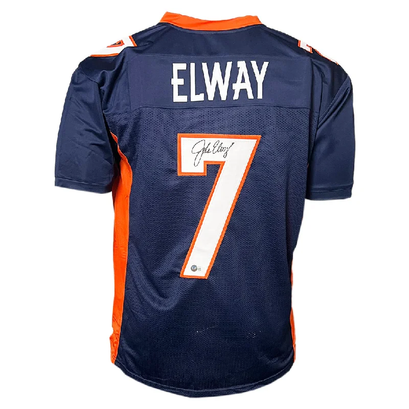 Rugby Jersey For Rugby Uniforms-John Elway Signed Denver Navy Football Jersey (JSA)