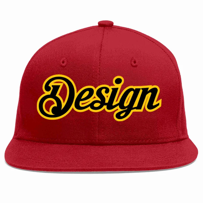 Custom Red Black-Gold Flat Eaves Sport Baseball Cap Design for Men/Women/Youth