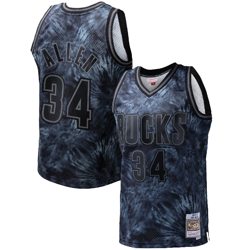 Basketball Jersey With Custom Artwork Designs-Ray Allen Milwaukee Bucks Hardwood Classics 1996/97 Tie-dye Swingman Basketball Jersey - Black