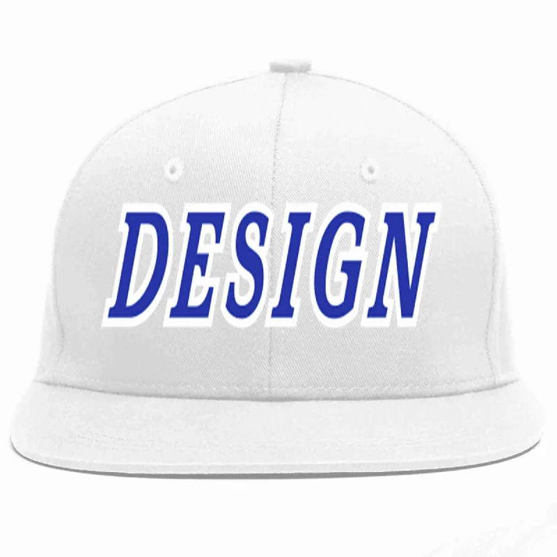 Custom Baseball Cap With Logo-Custom White Royal-White Flat Eaves Sport Baseball Cap Design for Men/Women/Youth