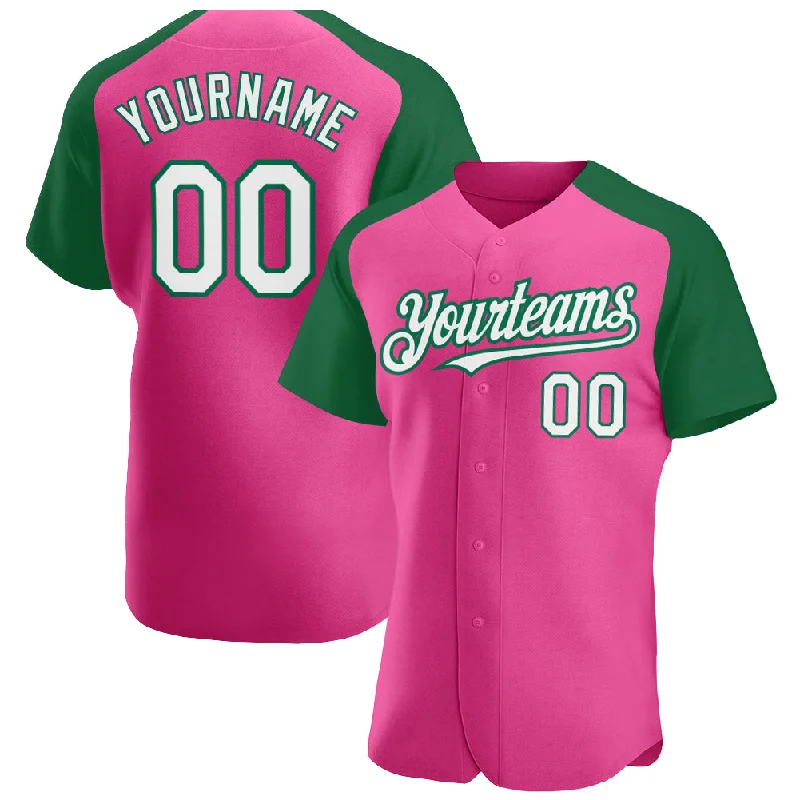 Baseball Jersey For Baseball Players’ Gifts-Custom Pink White-Kelly Green Authentic Raglan Sleeves Baseball Jersey