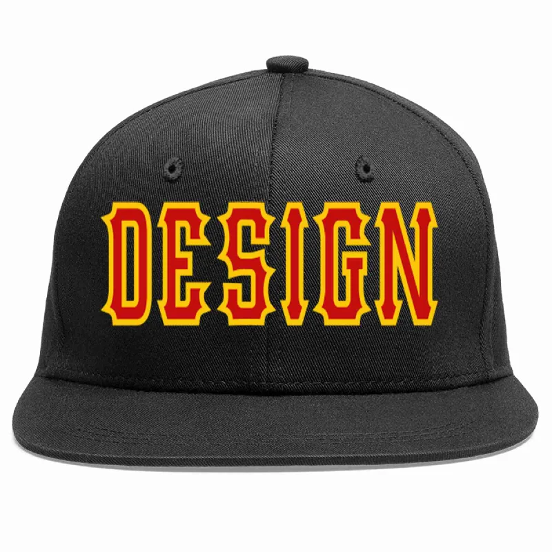 Baseball Cap For Corporate Wear-Custom Black Red-Yellow Flat Eaves Sport Baseball Cap Design for Men/Women/Youth