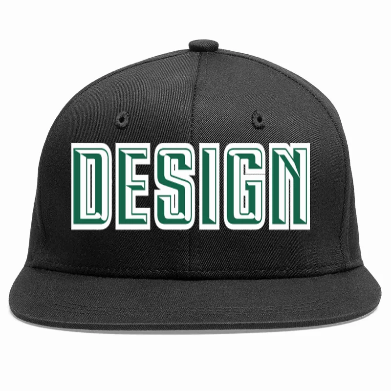 Baseball Cap For Hiking-Custom Black Kelly Green-White Flat Eaves Sport Baseball Cap Design for Men/Women/Youth