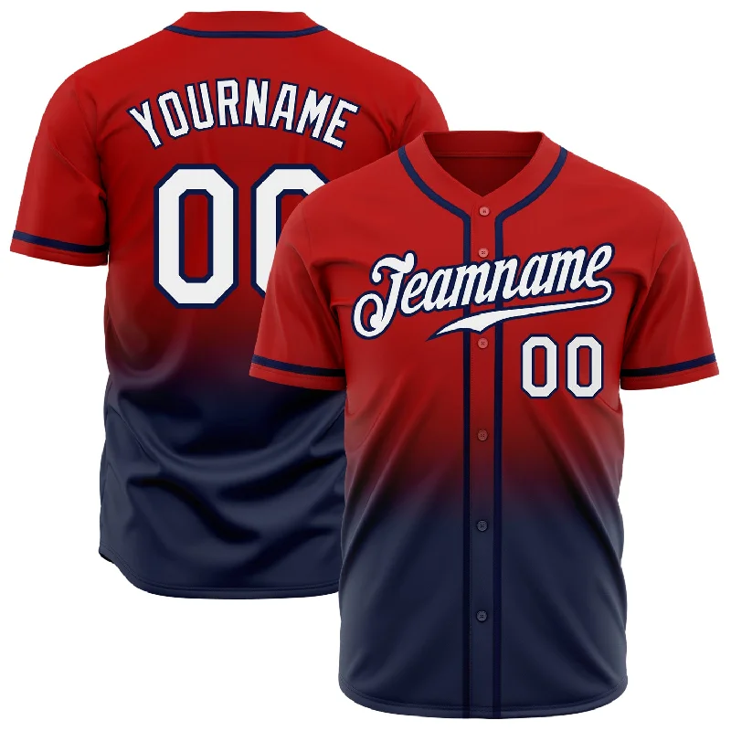 Baseball Jersey With Breathable Design-Custom Red White-Navy Authentic Fade Fashion Baseball Jersey