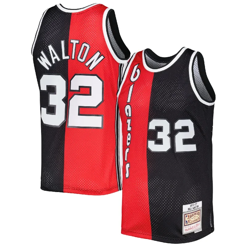 Basketball Jersey For Basketball Fans-Bill Walton Portland Trail Blazers Hardwood Classics 1976/77 Split Swingman Basketball Jersey - Red/black