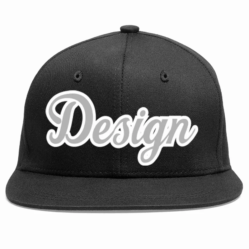 Baseball Cap With Comfort Fit-Custom Black Gray-White Flat Eaves Sport Baseball Cap Design for Men/Women/Youth