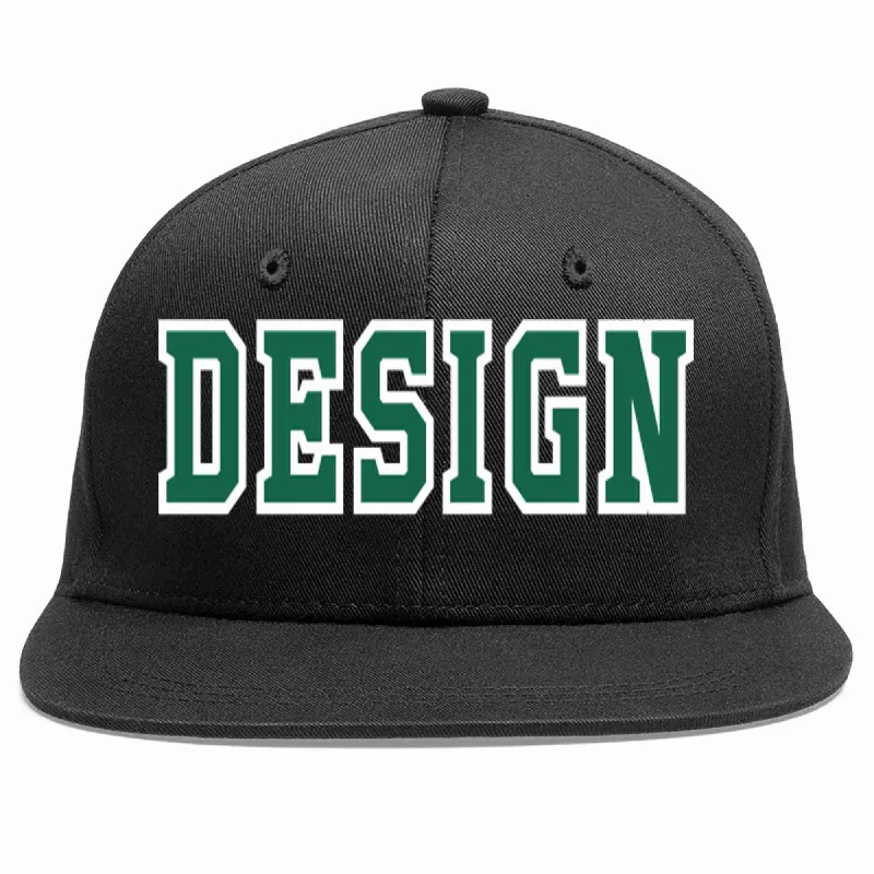 Baseball Cap For Casual Weekend Wear-Custom Black Kelly Green-White Flat Eaves Sport Baseball Cap Design for Men/Women/Youth