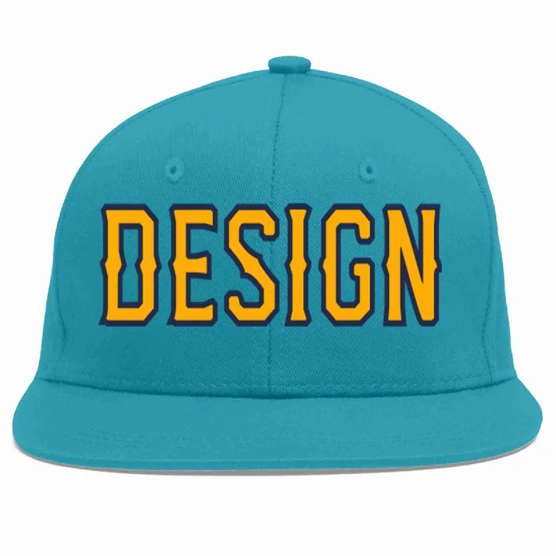 Baseball Cap For Holiday Gifts-Custom Aqua Yellow-Navy Flat Eaves Sport Baseball Cap Design for Men/Women/Youth