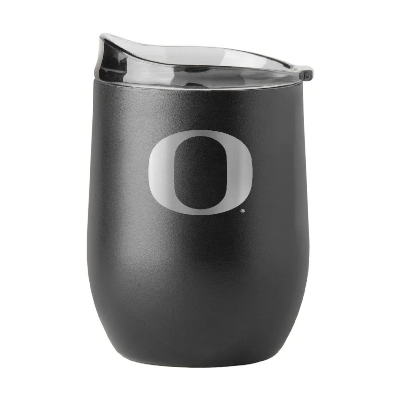 Team Mug For Custom Party Favors-Oregon 16oz Black Etch Powder Coat Curved Bev